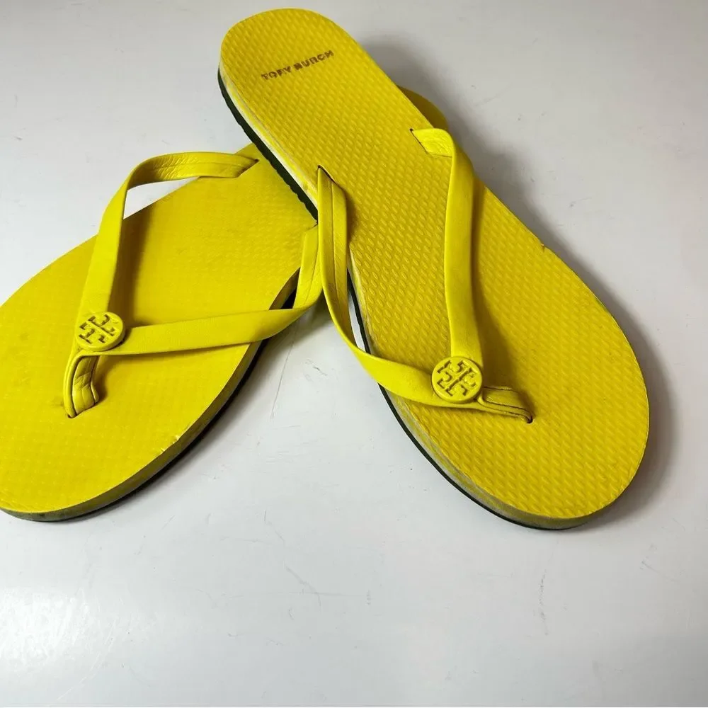 Tory Burch Women’s Mini Minnie Sunny Yellow Logo Flip-Flop Sandals Size 9M
